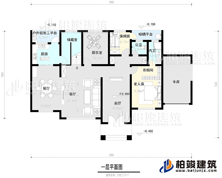 一層：2臥室，公衛(wèi)，健身房，2露臺(tái)。