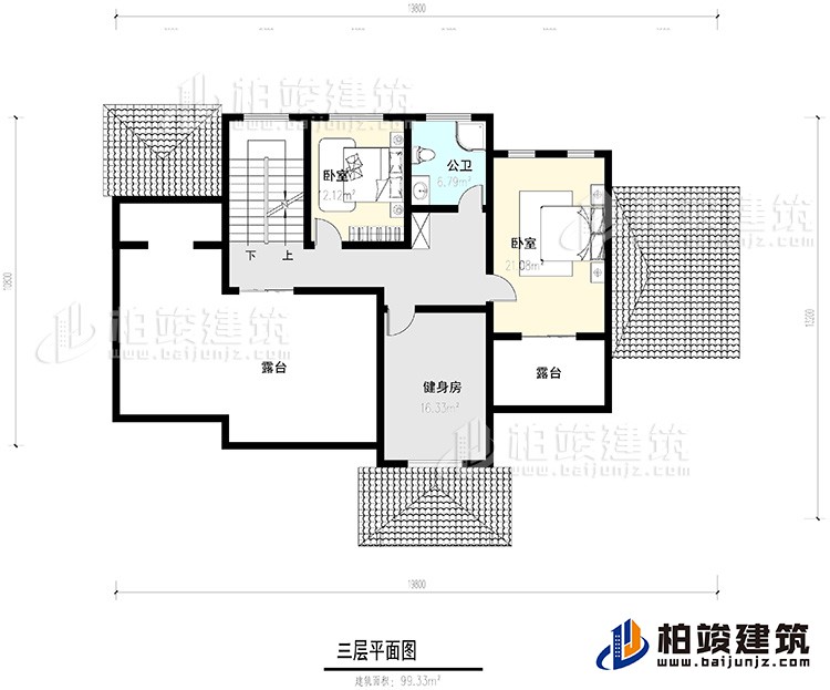 三層：2臥室，公衛(wèi)，健身房，2露臺(tái)。