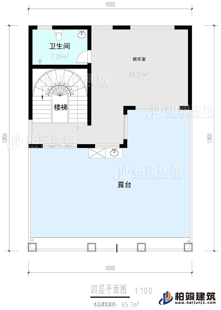 四層:娛樂室，公衛(wèi)，樓梯，露臺(tái)