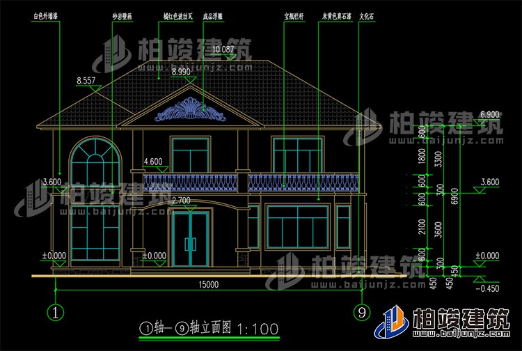 農(nóng)村二層別墅自建房施工效果圖紙全套BZ267-簡歐風格