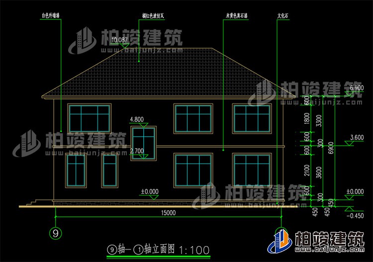 農(nóng)村二層別墅自建房施工效果圖紙全套BZ267-簡歐風格