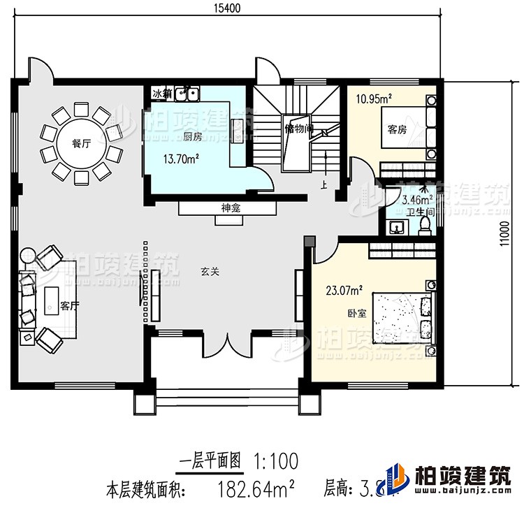 一層：客廳，2臥室，廚房，餐廳，衛(wèi)生間，儲(chǔ)物間