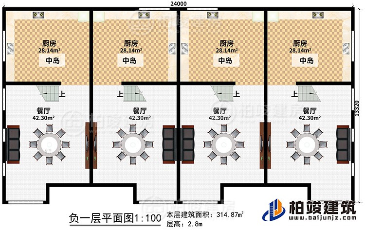 地下室：4廚房、4中島、4餐廳