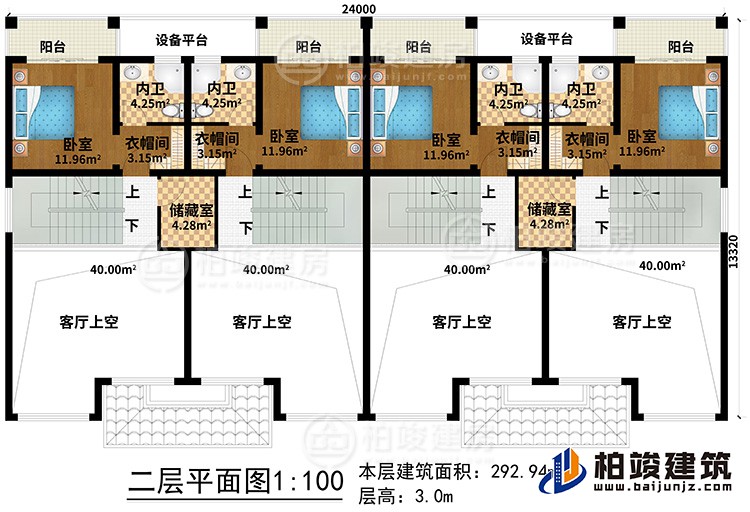 二層：4客廳上空、2儲藏室、4臥室、4衣帽間、4內(nèi)衛(wèi)、4陽臺