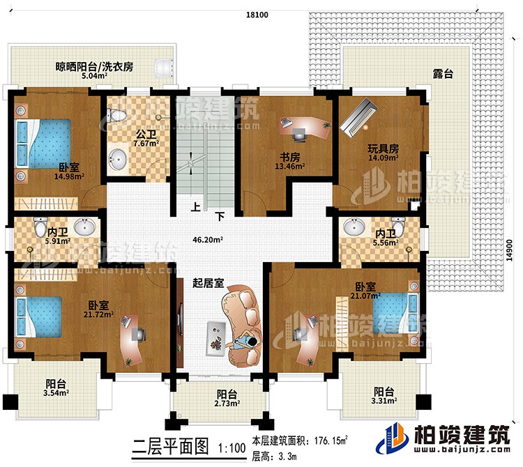 新款農(nóng)村四層別墅設(shè)計圖紙及效果圖，外立面清新別致BZ412-新中式風格