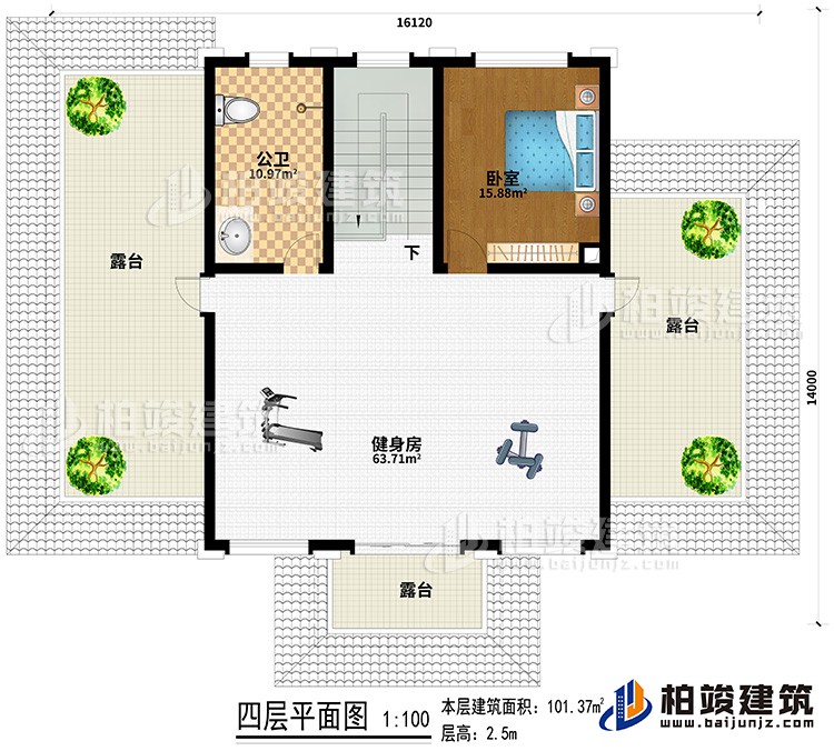 新款農(nóng)村四層別墅設(shè)計圖紙及效果圖，外立面清新別致BZ412-新中式風格