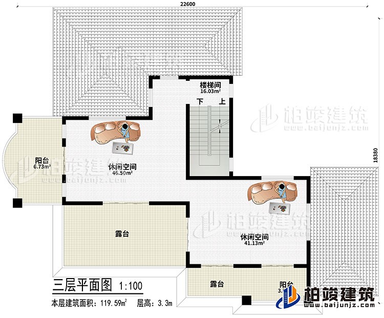 頂層：2休閑空間、2露臺、2陽臺、樓梯間