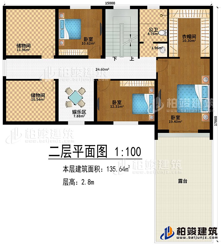 閣樓：娛樂區(qū)、2儲物間、3臥室、衣帽間、露臺