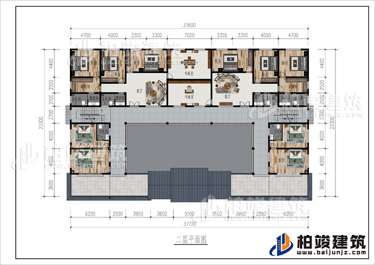 二層：2客廳、2書畫室、公衛(wèi)、10臥室、2衣帽間、4內(nèi)衛(wèi)、2露臺