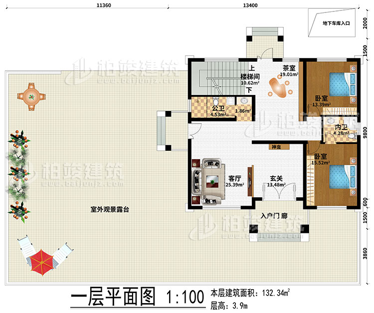 一層：起居室、樓梯間、書房、3臥室、衣帽間、公衛(wèi)、內(nèi)衛(wèi)、陽臺(tái)